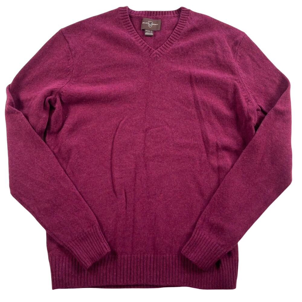 Black Brown 1826 Sweater Large Burgundy Lambswool Knit V-neck Fall Winter Preppy